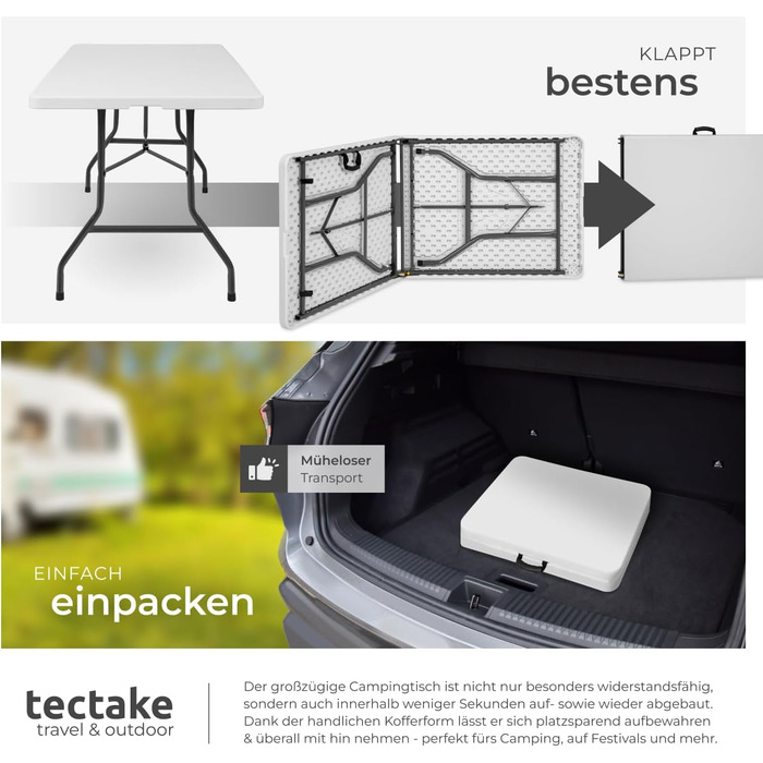 Складний алюмінієвий стіл TekTake для кемпінгу, саду, тераси, балкону (183x76x74 см, модель 402153)