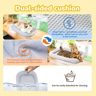 Кішка гамак на вікно CATISM з подушкою, 52x30 см, до 20 кг, сірий, для котів