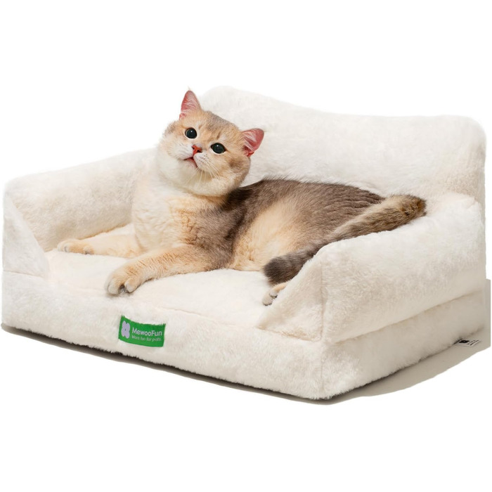MEWOOFUN Cat Sofa, Cat Bed for Indoor Cats, Cute Kitten Bed Pet Sofa with Removable, Washable Cover and Non-Slip Bottom for Small Dogs (White, S)