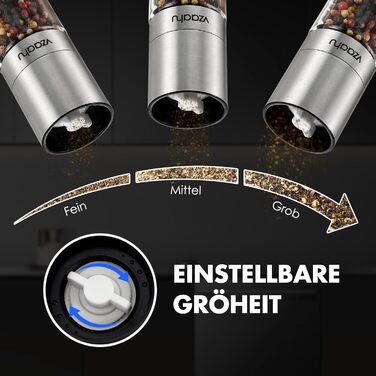 Набір з 2 мельниць для солі та перцю Vzaahu з керамічним механізмом, регулювання помелу, сірі та блакитні, портативні, багаторазові