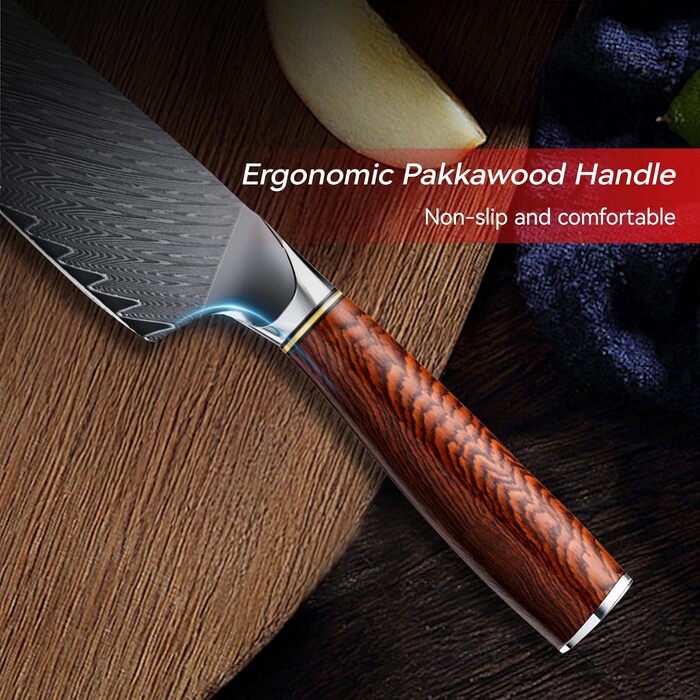 Японський професійний кухонний ніж Hoforife 20 см з дамаської сталі VG10 з ергономічною ручкою з дерева в подарунковій коробці