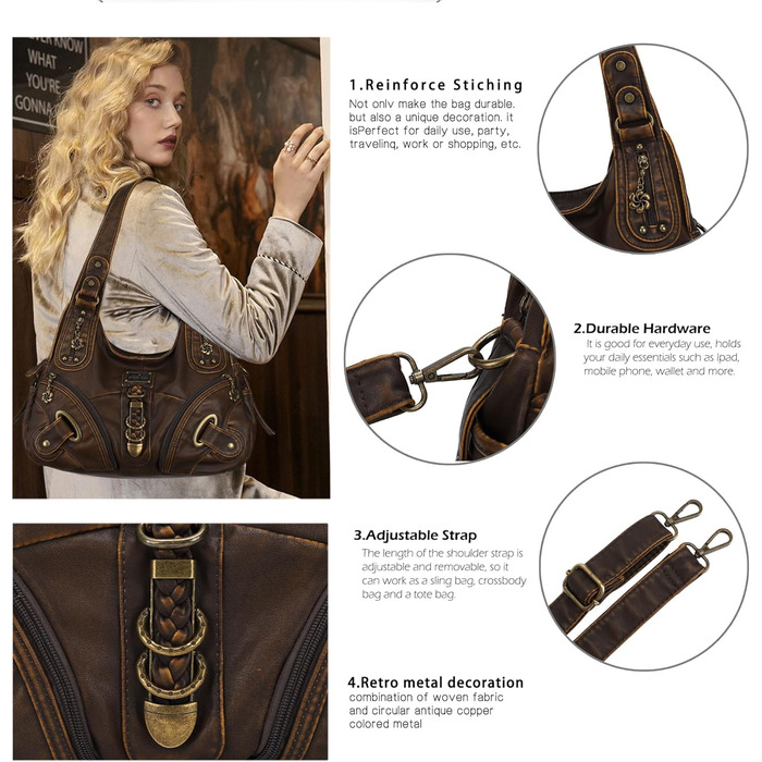 Сумка жіноча Angelkiss Hobo велика, повсякденна, через плече, коричнева (801brown)