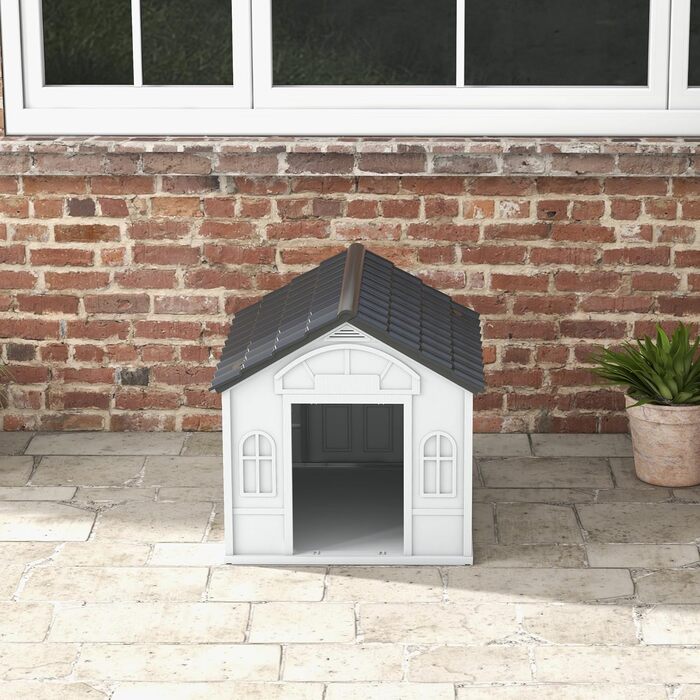 PawHut Dog House with Gable Roof - Weatherproof Outdoor Dog Shelter for Medium Dogs (Up to 20kg) - Grey