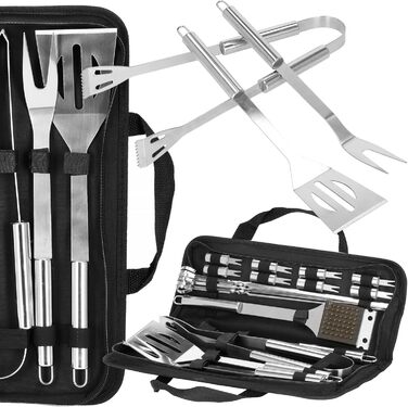 Набір для гриля SPRINGOS 5 предметів з нержавіючої сталі: щипці, лопатка, ніж, виделка, пензлик + сумка для зберігання