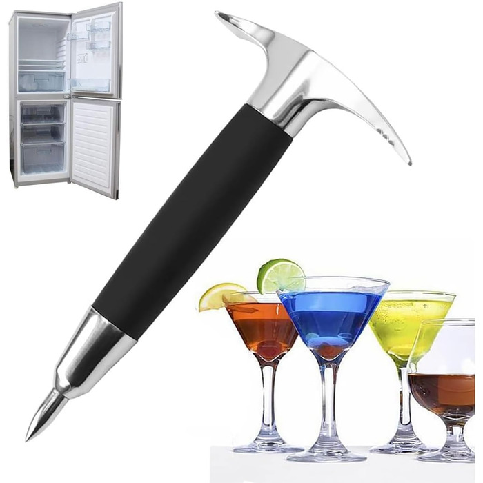 Stainless steel ice pick and three-pronged ice pick, ice crushing tool for home, kitchen, bartender, bar, cocktail, ice crusher, refrigerator freezer de-icer