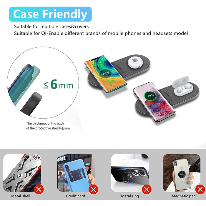 Бездротова зарядка 40W 2 в 1 для iPhone, Samsung, AirPods: швидка зарядка для iPhone 17/16/15/14/13/Pro/Pro Max, AirPods 4/3/Pro, Galaxy S25/Galaxy Buds (сірий)