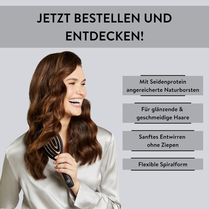 PARSA Beauty Hair ID Seidenglanz Spiralbürste: преміум-щітка для волосся з натуральною щетиною та шовковистим протеїном. Гнучкий наконечник для масажу шкіри голови, зменшує пухнастість та надає блиск.
