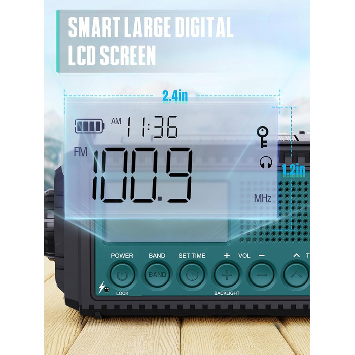 Радіо на сонячній батареї та ручному заводі Kurbelradio 12000 mAh з LED ліхтарем, AM/FM/SW, для надзвичайних ситуацій, чорний