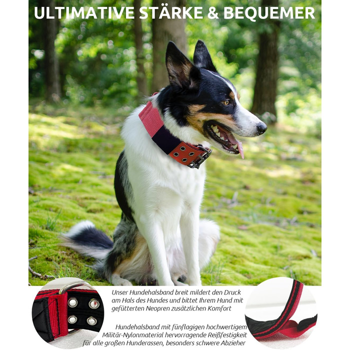 Dog Collar for Large Dogs - 5 cm Wide Collar with Handle for Extra Large Dog Breeds, Soft Padded Neoprene Nylon Dog Collar for Large Dogs Big Dog Collar (43-56cm, Red)