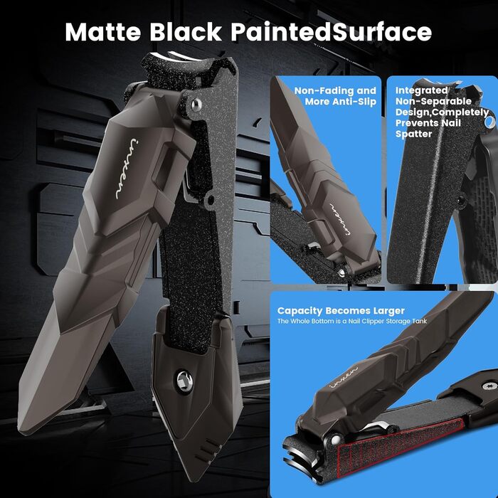 Професійний кусачок для нігтів з контейнером для збору, кусачки для нігтів рук та ніг, гострі кусачки з нержавіючої сталі, великі кусачки для нігтів, кусачки 2 в 1, кусачки для нігтів для чоловіків та жінок (великі, чорні, 8,9x2 см)