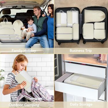 Органайзер для валізи Avmvnvc, набір з 10 штук: пакувальні куби для одягу, компресійні мішечки, органайзер для подорожей з косметичкою, для рюкзака та валізи, чорний (бежевий)