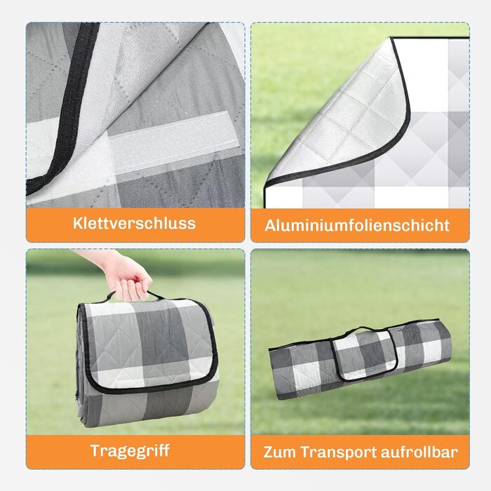 Плед для пікніка 200x200 см водонепроникний, великий, антипісовий, ізольований, м'який, миючий для пляжу, кемпінгу, парку