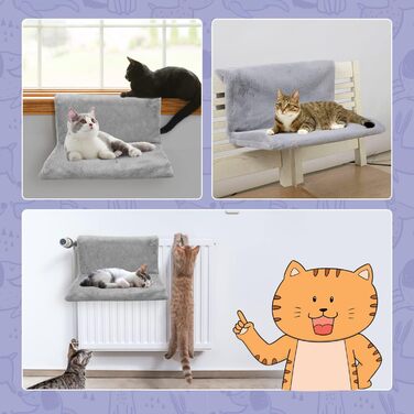 Ліжко для котів Nobleza з підігрівом, міцний металевий каркас, сірий колір, 48 x 30 x 25 см