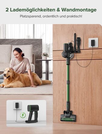 Бездротовий пилосос Vexilar Akku: 60 хвилин роботи, 45 kPa, 550 W, безщітковий мотор, LED дисплей, 6-в-1, тихий, для дому/авто, тверді підлоги, килими, шерсть тварин, зелений