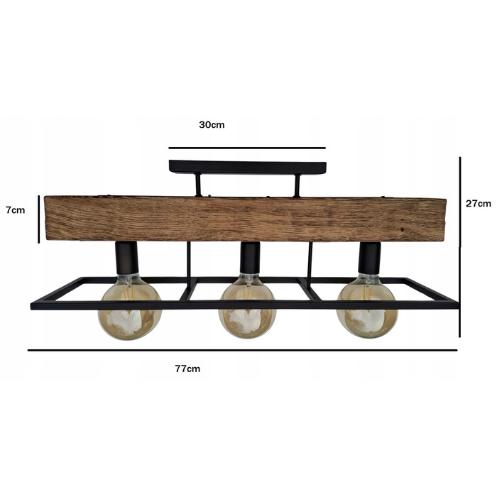 Люстра-ліхтар у стилі лофт з масивною дерев'яною балкою, дерево та метал