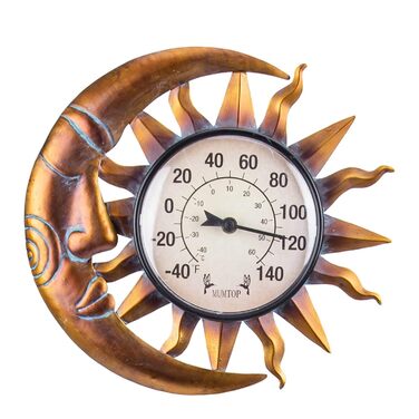 Outdoor Thermometer for Terrace - Wall Thermometer Indoor Outdoor Thermometer with Garden Stake for House and Garden Decor (Sun and Moon)