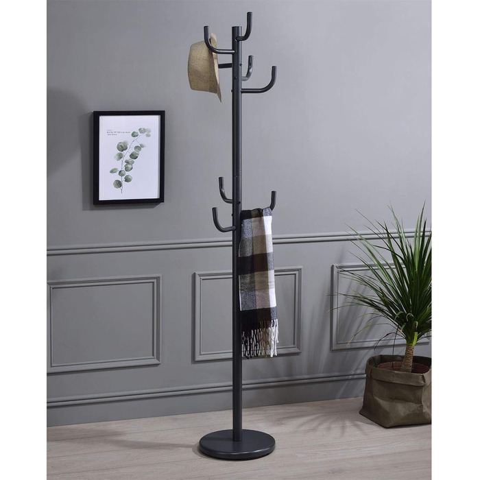 IDIMEX Clothes Rack Mila made of metal in gray, practical coat rack with 8 hooks. Timeless hat stand with round base.