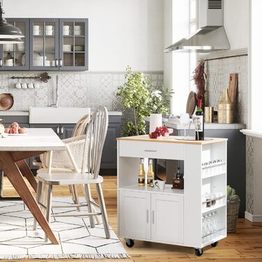 Giantex Rolling Kitchen Cart with Drop Leaf Top, Kitchen Island with Storage, Mobile Kitchen Island Wood, Kitchen Storage Cabinet Serving Cart with Drawer & 3 Shelves (White)