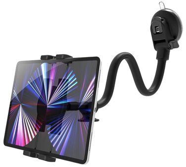 Підставка для планшету Oilcan Schwanenhals для автомобіля: кріплення на панель приладів/лобове скло, гнучкий тримач 34 см, сумісний з iPad, Galaxy, телефонами 4-12.9 дюймів