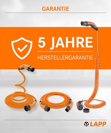 Кабель зарядного пристрою LAPP MOBILITY Typ 2, 22 кВт, 7м - для електромобілів, 32А, 3-фазний, IP55, Mode 3, з антикорозійними контактами, PHEV, BEV, EV, помаранчевий