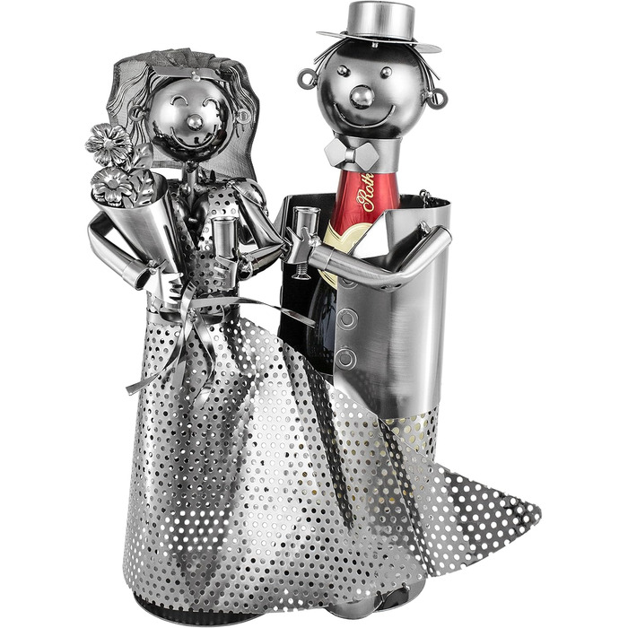 BRUBAKER Champagne or Sparkling Wine Bottle Holder - Wedding Couple Metal Sculpture with Gift Card