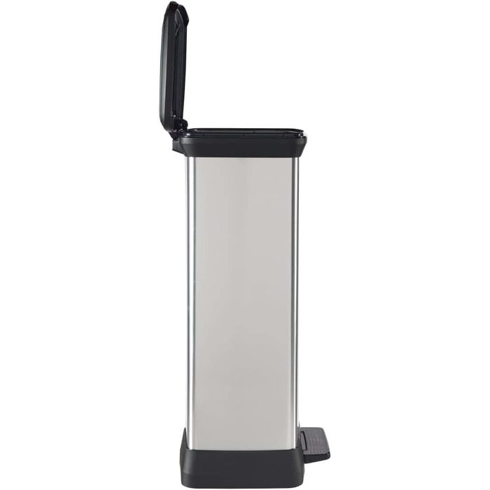 Сміттєвий відер Curver Deco Bin 50Л для кухні з педаллю, системою Soft-Close, герметичним кришкою та антивідбитковим покриттям, сріблясто-чорний (металевий ефект)