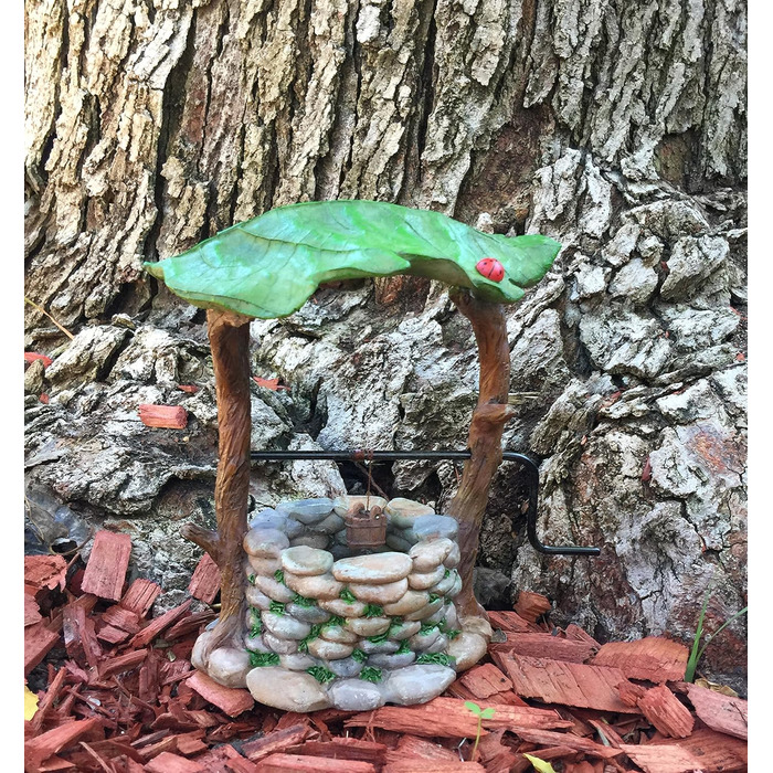 GlitZGlam Miniature Wishing Well with Movable Handle and Bucket for Garden Gnomes - A Fairy Garden Accessory