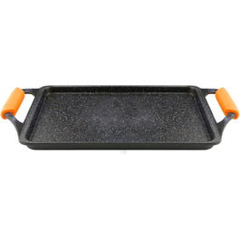 Гриль-пластина WECOOK! Ecochef Titan 37x25 см, алюмінієва, з антипригарним покриттям Quantanium, для індукції та всіх типів плит, знімні силіконові ручки, чорна