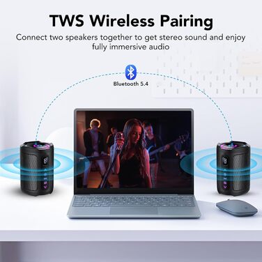 Bluetooth колонка з підсвіткою 2026 Musikbox: Портативна колонка Bluetooth 5.4, 15 Вт, Покращений бас, IPX7 водонепроникна, для подорожей, спорту, вечірок, велосипедів, Чорний