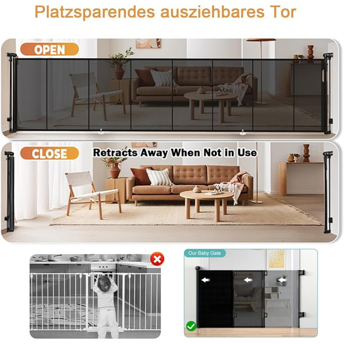 Захисний бар'єр для дитячих воріт, розтяжний 0-150 см, для дітей, котів та собак, для внутрішнього та зовнішнього використання (700 см/Білий)