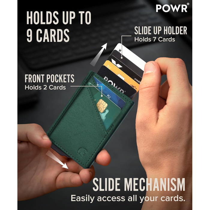 PWR Wallet: Чоловічий металевий картхолдер з відділенням для монет. Мінімалістичний гаманець-картхолдер для чоловіків (колір: Renngrün)