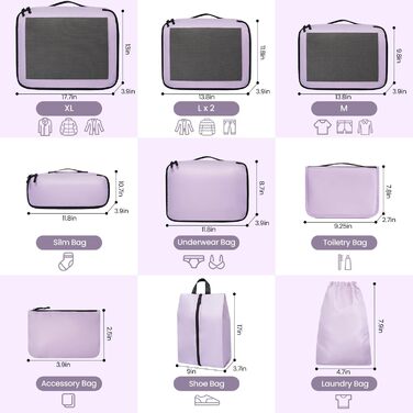 Органайзери для валізи Prezon, набір 10 шт, фіолетовий