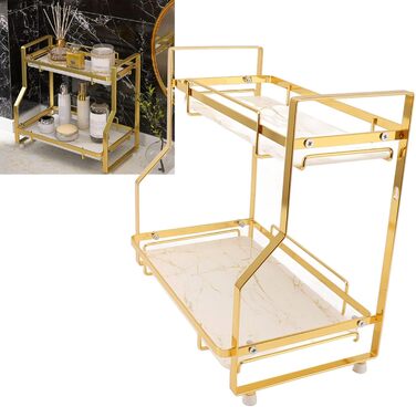 Wall-mounted bathroom shelf with 2 tiers, desk storage shelf for bedroom, kitchen, living room, bathroom, countertop, Nizer for enhanced Nizer and space-saving, gold