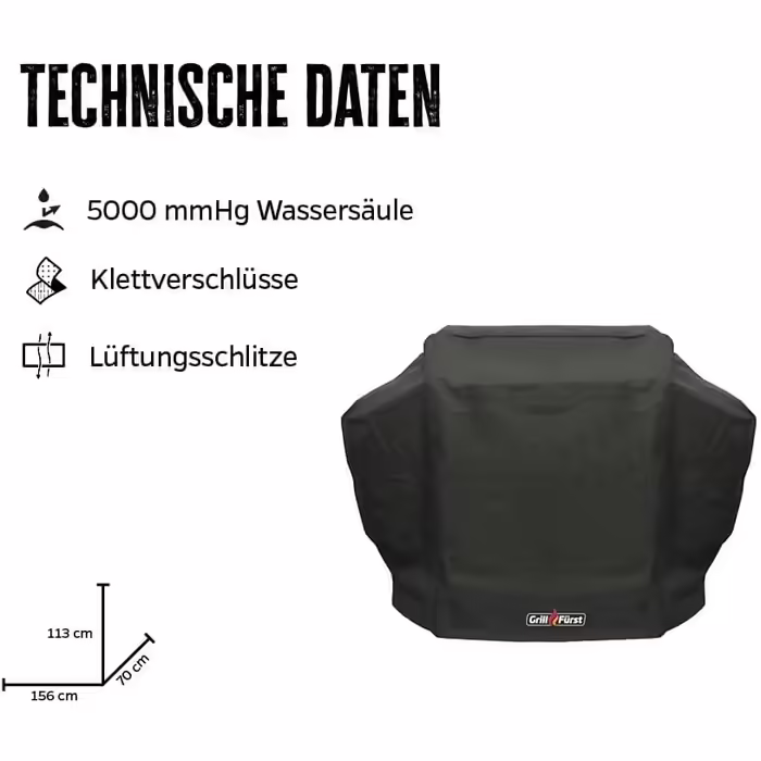 Grillfürst Grill Cover - robust grill cover 156 x 70 x 113 cm, weather-resistant and waterproof, cover for gas grills, including Weber Genesis 300 series gas grills