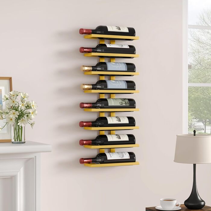Настінна вітрина для вина FAVOOOSTY з 8 полицями, металева, для вітальні, спальні, винного погреба (Золота, 1 шт.)