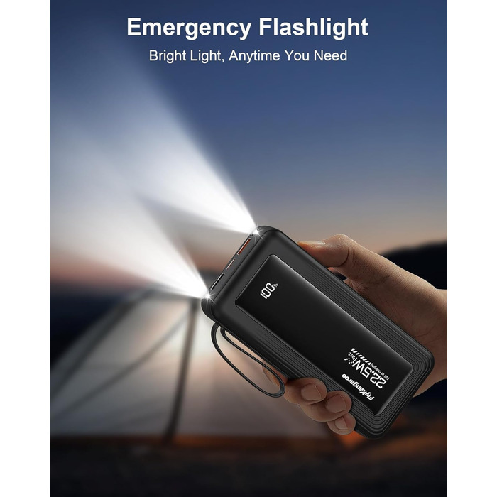 Портативний зарядний пристрій Power Bank 20000mAh, 22.5W, з LED дисплеєм, 6 виходів, 2 входи, сумісний з iPhone, Samsung, Pixel (Чорний)