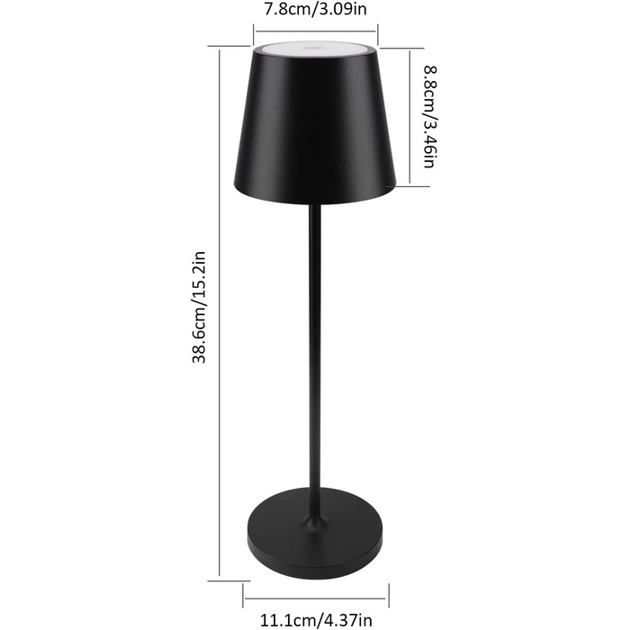LED настільна лампа K-Bright з регулюванням яскравості, акумуляторна, для дому та вулиці, IP54, чорна