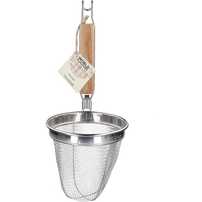 Ситечко кухонне KitchenCraft World of Flavours, нержавіюча сталь, з ручкою з евкаліптового дерева, 14 x 16 x 34 см