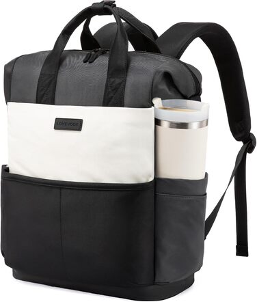 LOVEVOOK Рюкзак для жінок з відділенням для ноутбука 15.6 дюймів, шкільний, для подорожей, універсальний, водонепроникний, для роботи, навчання, чорно-бежево-сірий