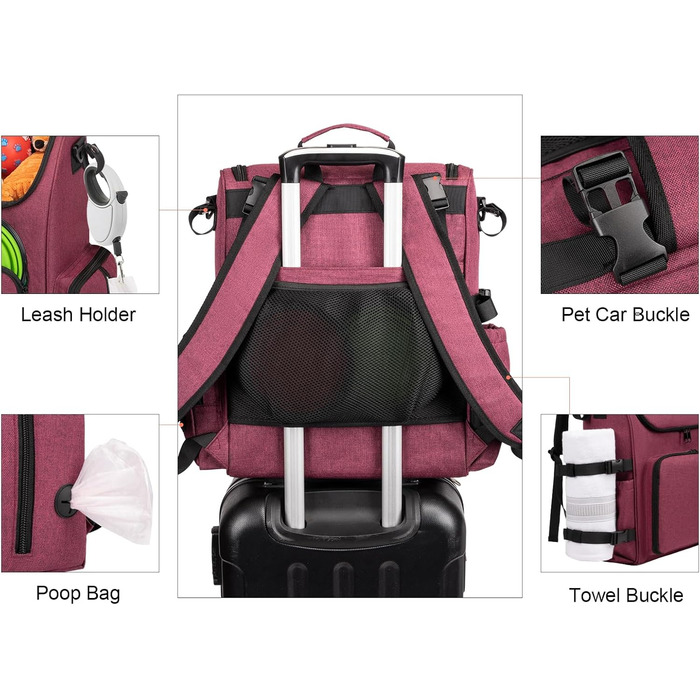 Модерна переноска для собак та котів Modoker, відповідна стандартам авіаперевезень, з органайзером, зручним плечовим ременем, контейнерами для корму та складаними мисками (Рожевий)