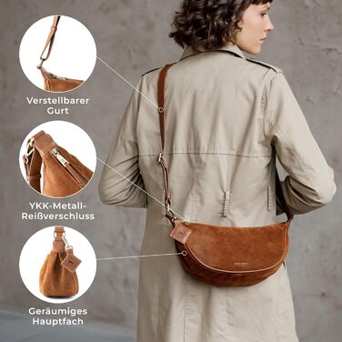 Сумка через плече Berliner Bags Luna, шкіряна жіноча напівмісяць, коричнева замша