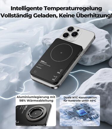 Power Bank KU XIU Magsafe 5000mAh: Тонкий, з підтримкою MagSafe, PD 20W, з кільцем-тримачем, чорний