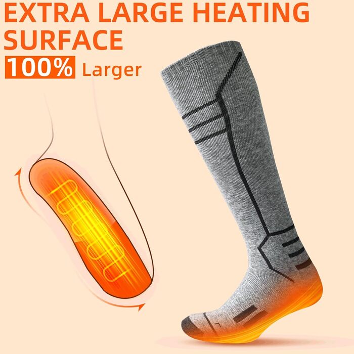 Обогревні шкарпетки Freehill Erinowolle для чоловіків та жінок, USB-зарядка, для холодної погоди, висота до коліна, сірі (L)