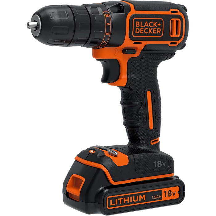 Акумуляторний дриль-шуруповерт Black+Decker BDCDC18K (18V, Li-Ion, 18V, 1.5Ah, LED, планетарне передаточне число, Softgrip)