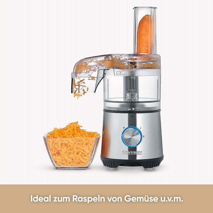 SEVERIN Compact Multi-Chopper, Universal Chopper for Coarse and Fine Chopping, Food Processor with Extensive Accessories, Brushed Stainless Steel / Black, KM 3865