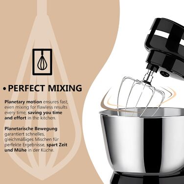 Кухонна машина Retoo 3-в-1 з нержавіючою чашею 6 л, 2000 Вт, 6 швидкостей, планетарний міксер, гак для тіста, вінчик, захист від бризок, кухонний комбайн, планетарна міксер, тістоміс