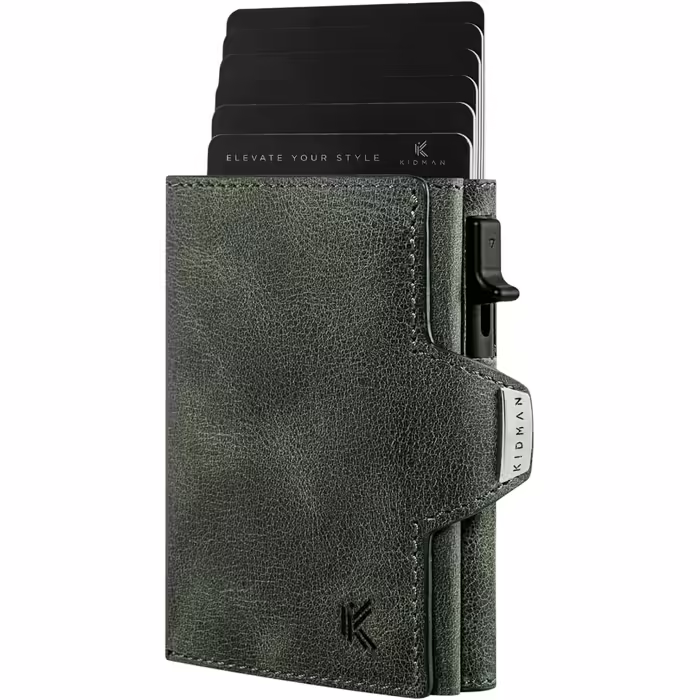 KIDMAN Icarus Genuine Leather Slim Wallet with Alucase and Coin Pocket | Large Bill Compartment | Small Wallet for Men with RFID | Mini Wallet for Men | Card Holder for up to 8 Cards | Green