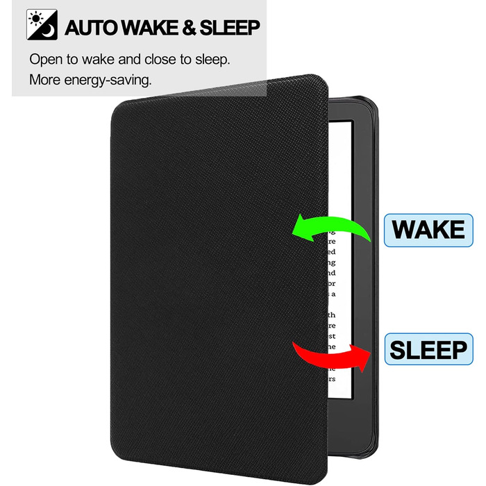 Чохол TOKILO для Kindle 6 (11-го покоління 2024/2022), м'яке PU-шкіряне покриття з авто-ввімкненням/вимкненням, чорний