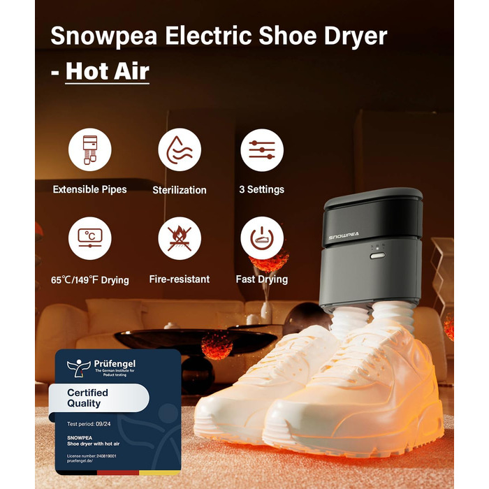 Snowpea Shoe Dryer with Heat Blower, Ski Shoe Dryer with Heater, Foot Warmer, Snowshoe Dryer, Sneaker Dryer for Shoes, Hats, and Ski Shoes with 3/6/9 Hour Timer