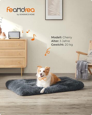 Ліжко для собак Feandrea, м'який лежак, пухнаста підстилка, довгий плюш, 110 x 73 см, м'яка підкладка, можна прати в пральній машині, кошик для собак, багатофункціональне, портативне, темно-сірий